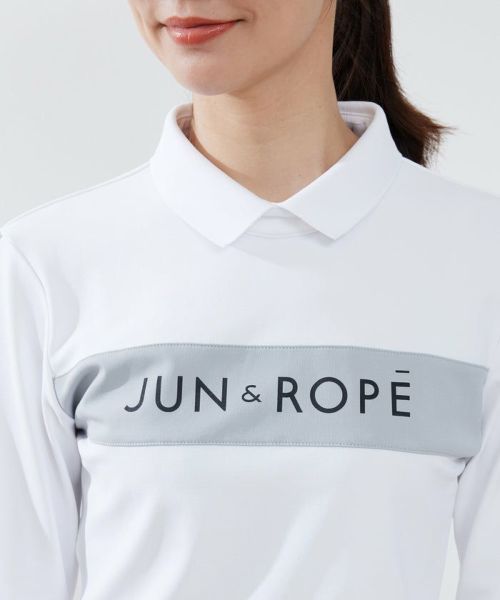 【JUN and ROPE】 RIB衿ロゴu0026ライン使い長袖プルオーバー レディース ホワイト S カットソー・Tシャツ トップス ジュンu0026ロペ