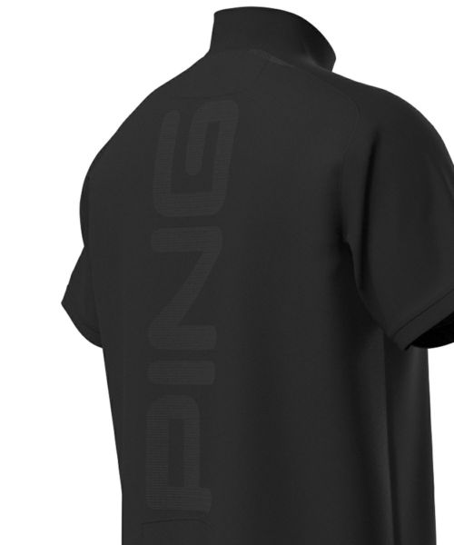 サイズ：LL PING ピン 2025年モデル ハイネック 半袖Tシャツ  ブラック系 [240101428216] ゴルフウェア メンズ ストスト PING セール♪ ピンゴルフ メンズ Mr.PING ジャカード 半袖