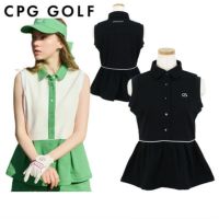 【新品未使用】CPG GOLF ノースリーブポロ サイズ2(M) 新品】シーピージーゴルフ ノースリーブポロシャツ 白×レッド 前