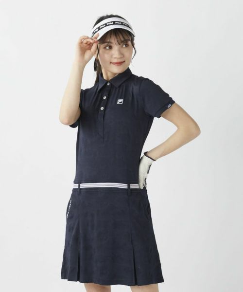 【フィラゴルフ】ドット柄 水玉 中綿 ジップアップ ワンピース M 黒×グレー FILA - 【フィラゴルフ】ドット柄 水玉 中綿 ジップアップ