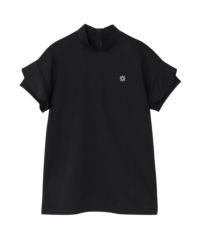 St Andrews タートルネックシャツ 黒 STAドットジャガード長袖ハイネックカットソー (WOMENS) | St