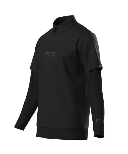 PING 黒 ポロシャツ PING（ピン） ゴルフウェア 半袖シャツ 春 夏 六角柄ジャカード半袖