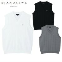セントアンドリュース ゴルフ Ｖネックベスト【ブルー/LL】新品！ セントアンドリュース SA バイアスラインVネックニットベスト