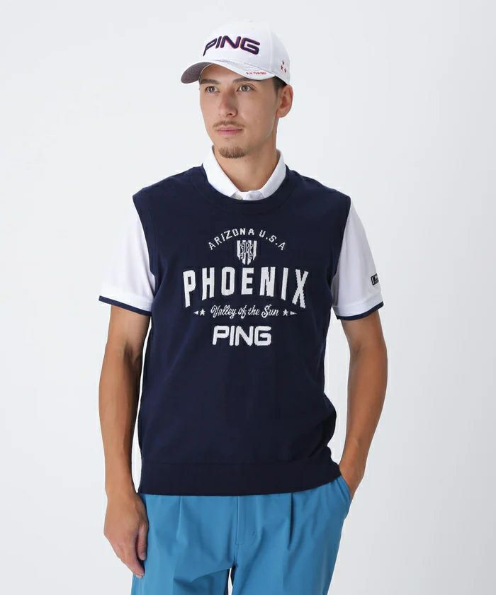 ピンのベストとポロシャツ